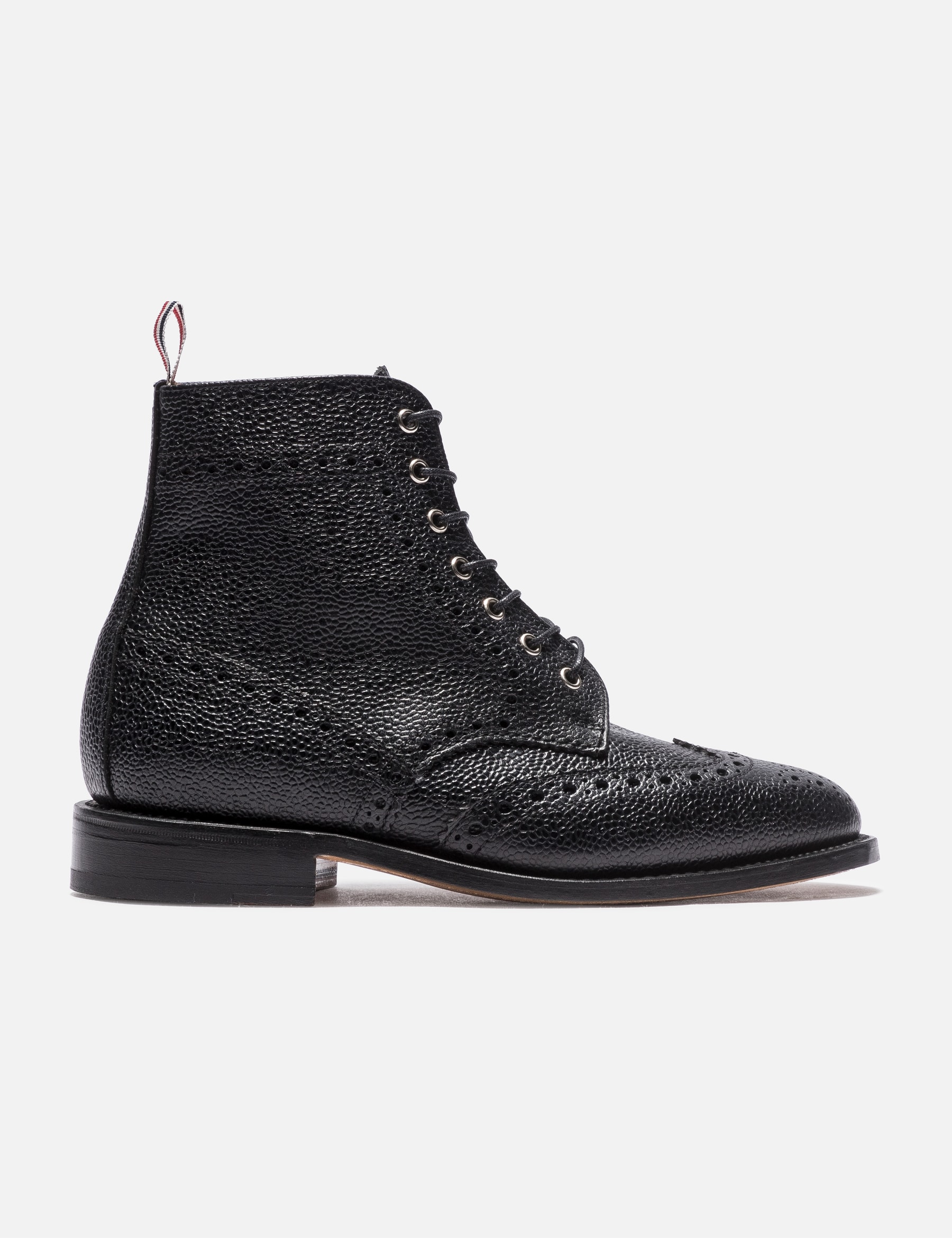 Wingtip Brogue Boot With Leather Sole In Black Pebble Grain view 13