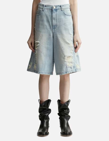 Lesugiatelier Crystal-embellished Ripped Denim Shorts