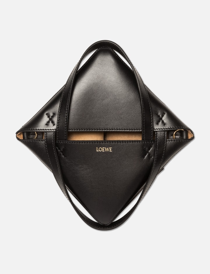 Loewe Mini Puzzle Fold Tote In Shiny Calfskin In Black