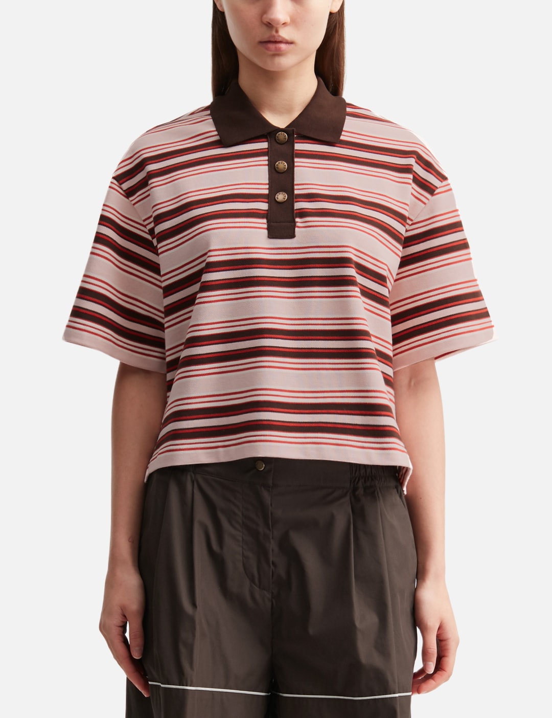 Cropped Striped Cotton Polo Shirt view 18