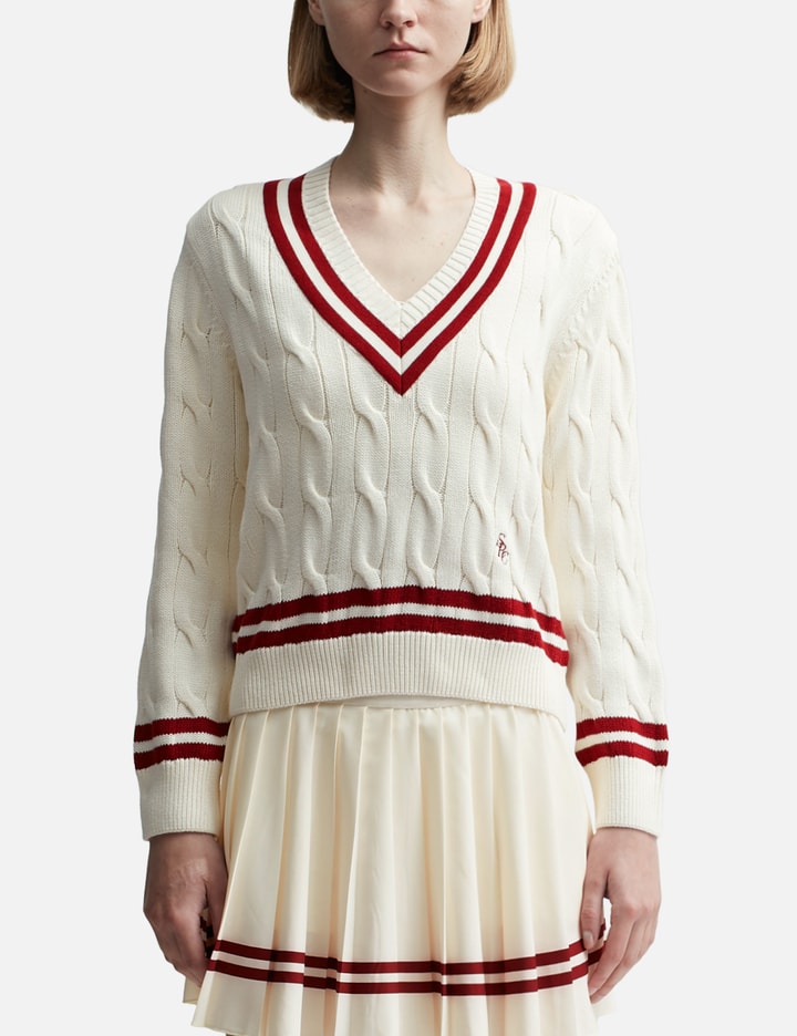 Shop Sporty &amp; Rich Src Cableknit V Neck Sweater In White
