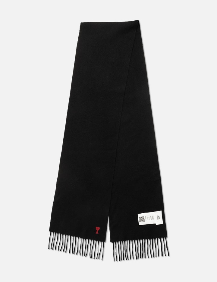 Ami Alexandre Mattiussi Rectangular Wool Scarf With Fringed Ends In Black