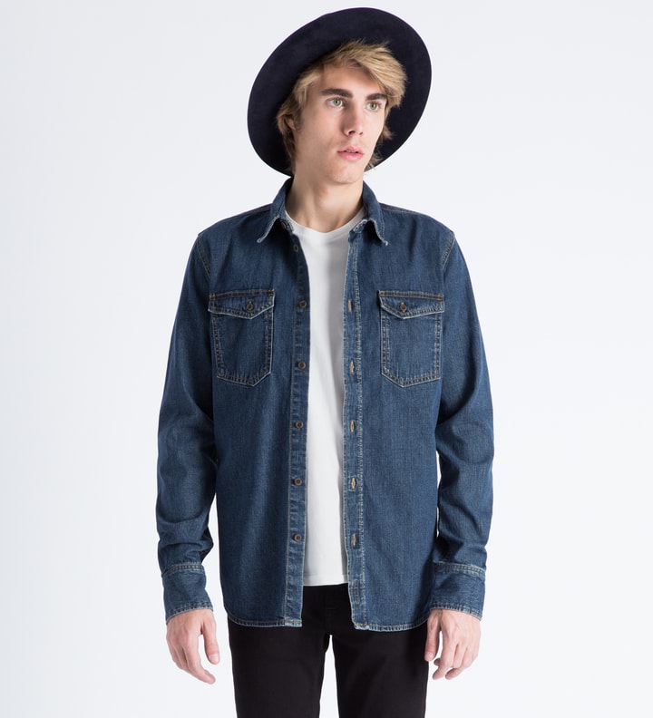 Washed Indigo Gunnar Organic Fine Slubs Denim Shirt Placeholder Image