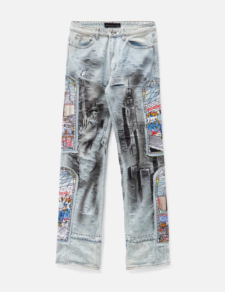 Shop Who Decides War Barrage Graphic Embroidered Jeans