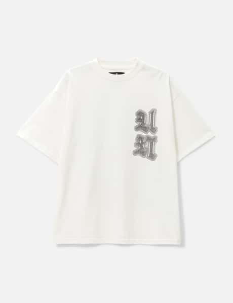 UNKNOWN White Multi Logo Iced Out T-shirt