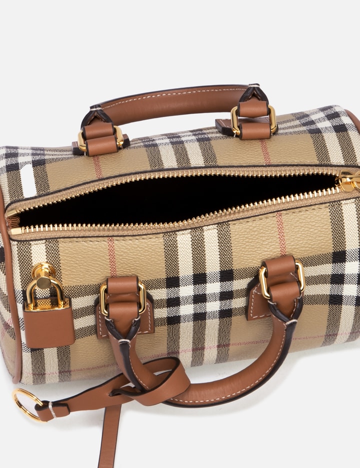 BURBERRY Check-print mini woven and leather top-handle bowling bag