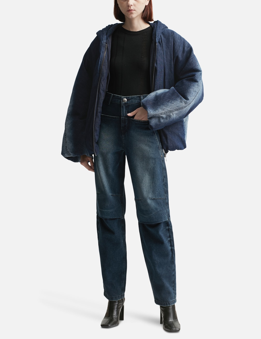 Denim Hooded Puffer Jacket view 12