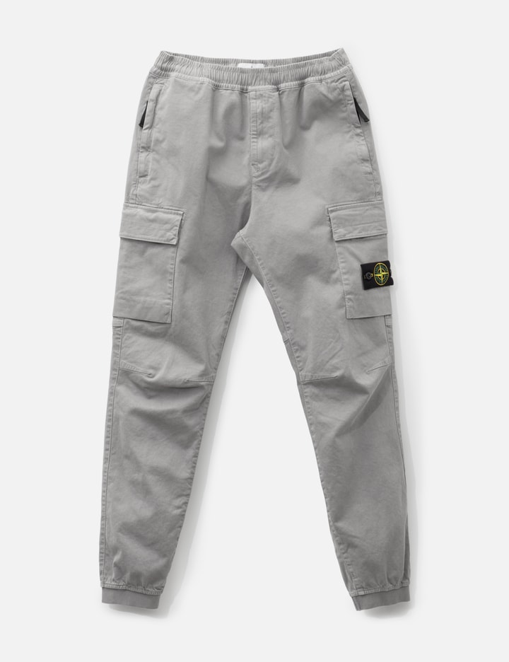 Stone Island Stretch Organic Broken Twill Cotton 'Old' Effect Cargo Trousers
