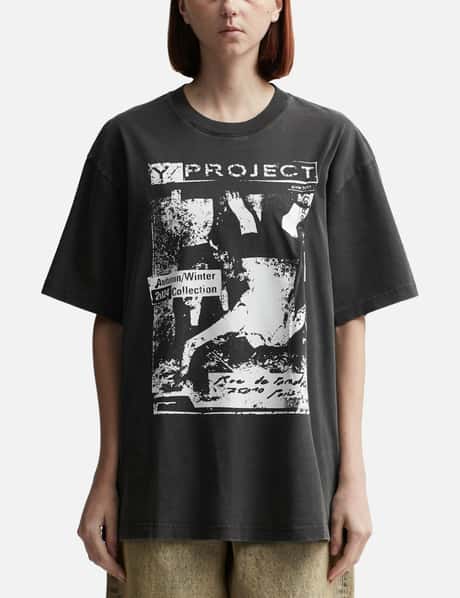 Y/PROJECT ROCK BAND PRINT PINCHED LOGO T-SHIRT