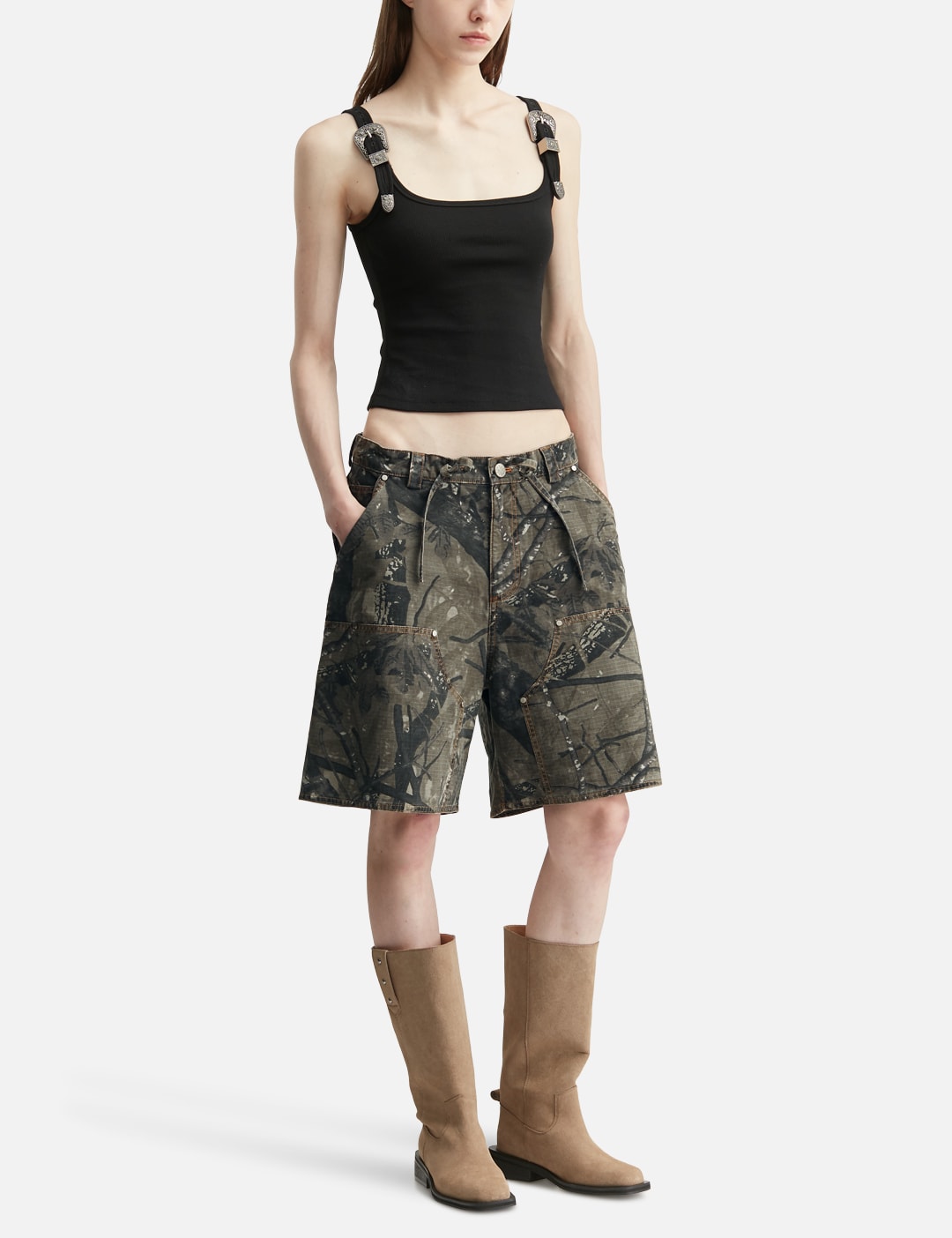 Black Tank Top With Metal Buckle Straps view 15