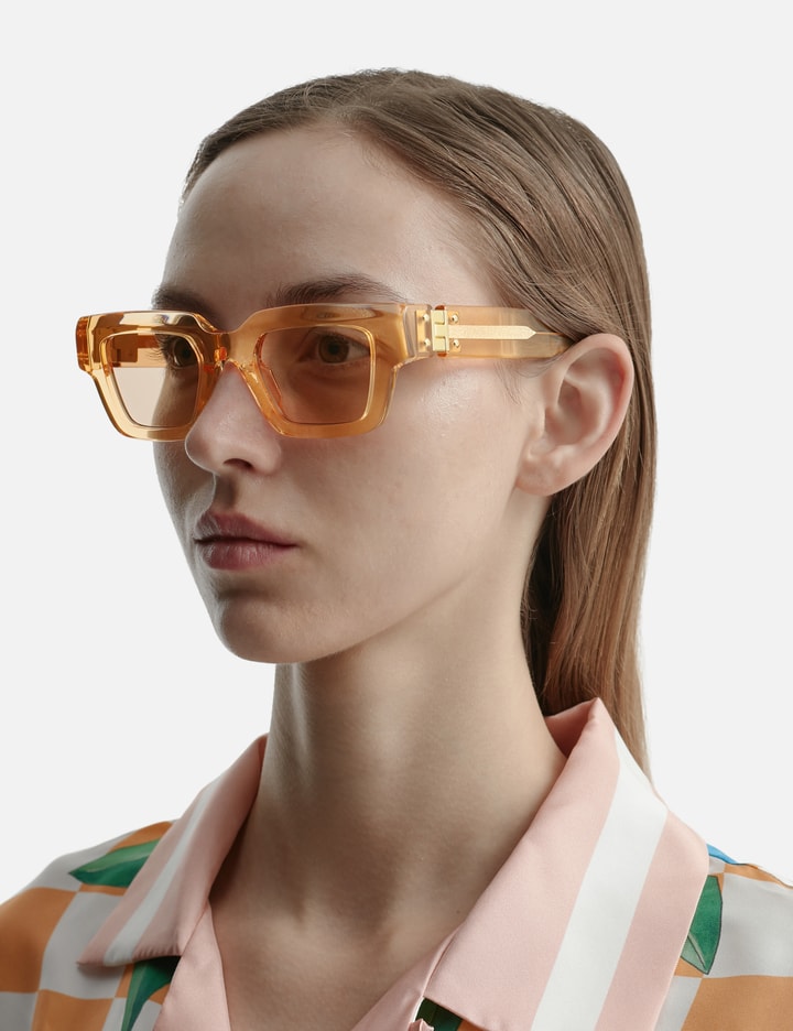 Bottega Veneta Hinge Acetate Square Sunglasses In Orange