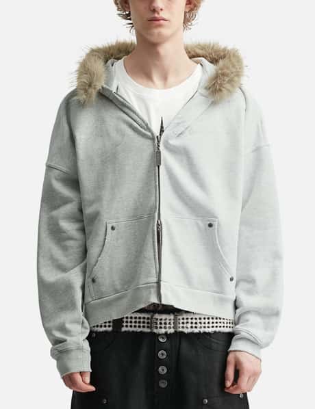 "Nyra" Two-Toned Zip-Up Hoodie With Detachable Fur Trim Hood view 18