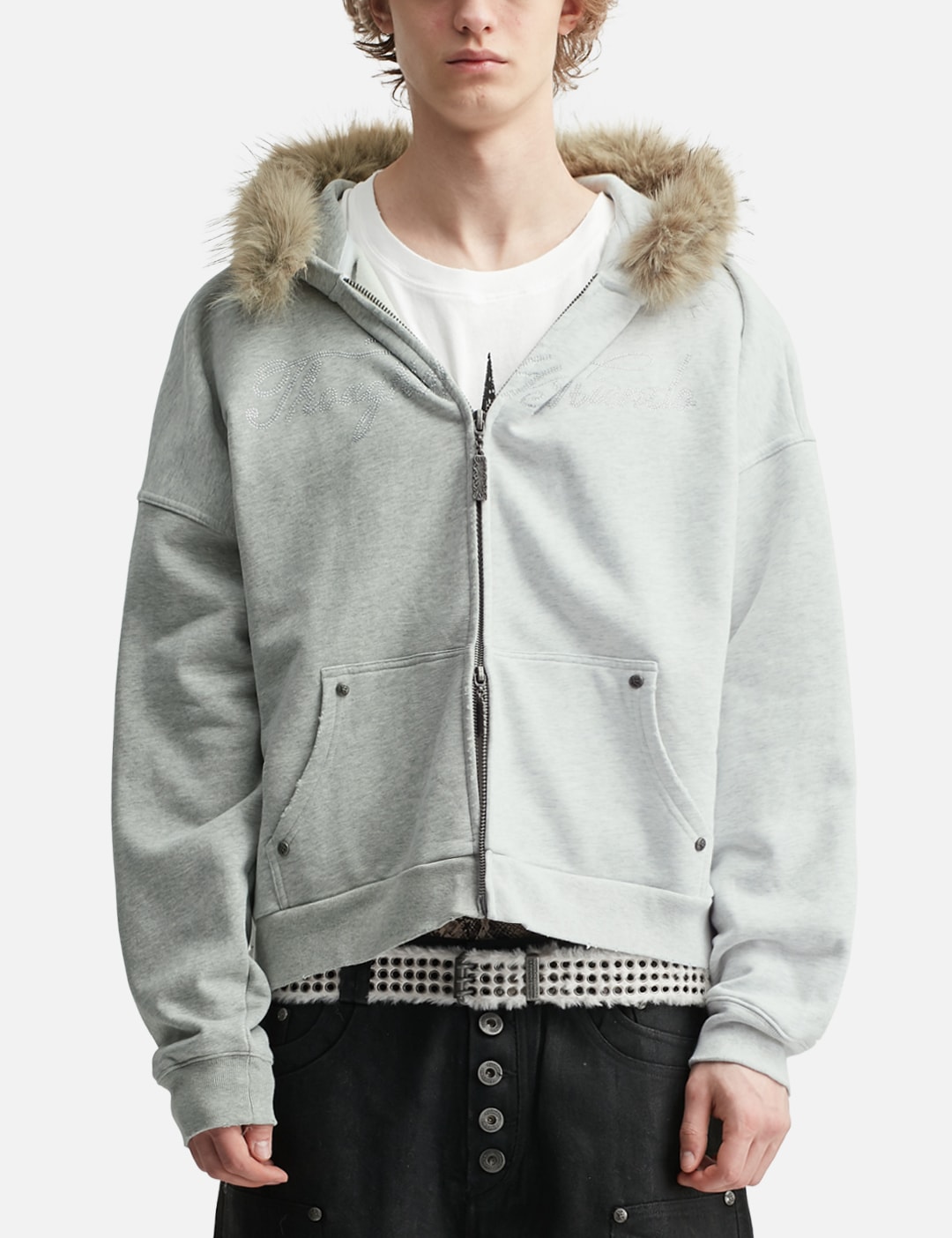 "Nyra" Two-Toned Zip-Up Hoodie With Detachable Fur Trim Hood view 19