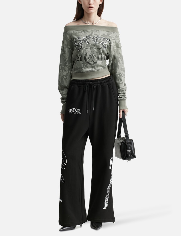 Graphic Off-shoulder Cropped Top Camo Placeholder Image