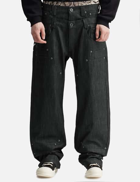"Gideon" Double-Layered Workpants In Japanese Raw Black Denim view 10