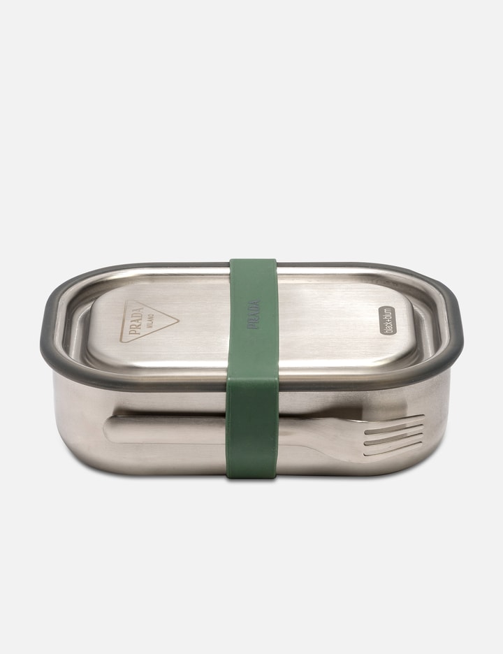 logo-print stainless steel lunch box, Prada