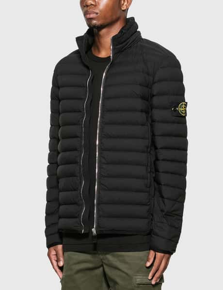 STONE ISLAND Size L Black Quilted Cotton / Nylon Rip Stop Down