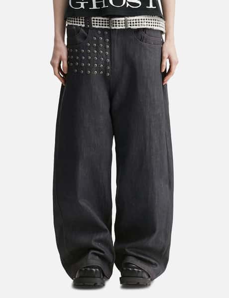 "Devlin" Studded Waxed Japanese Raw Denims In Blue view 10