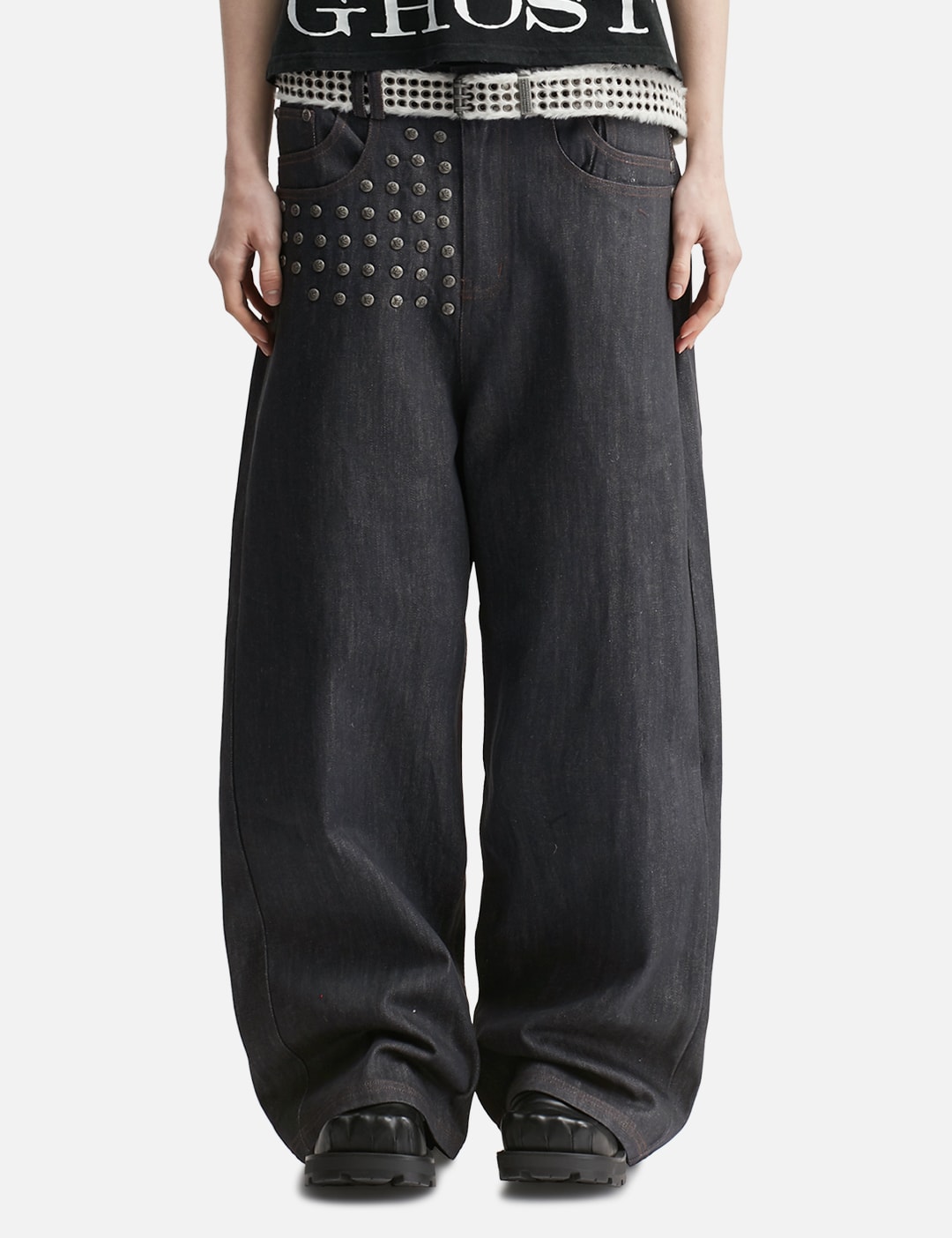 "Devlin" Studded Waxed Japanese Raw Denims In Blue view 18