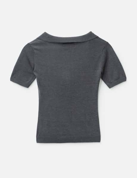 Grey Knit Short-Sleeve Button-Up Knit Top view 8