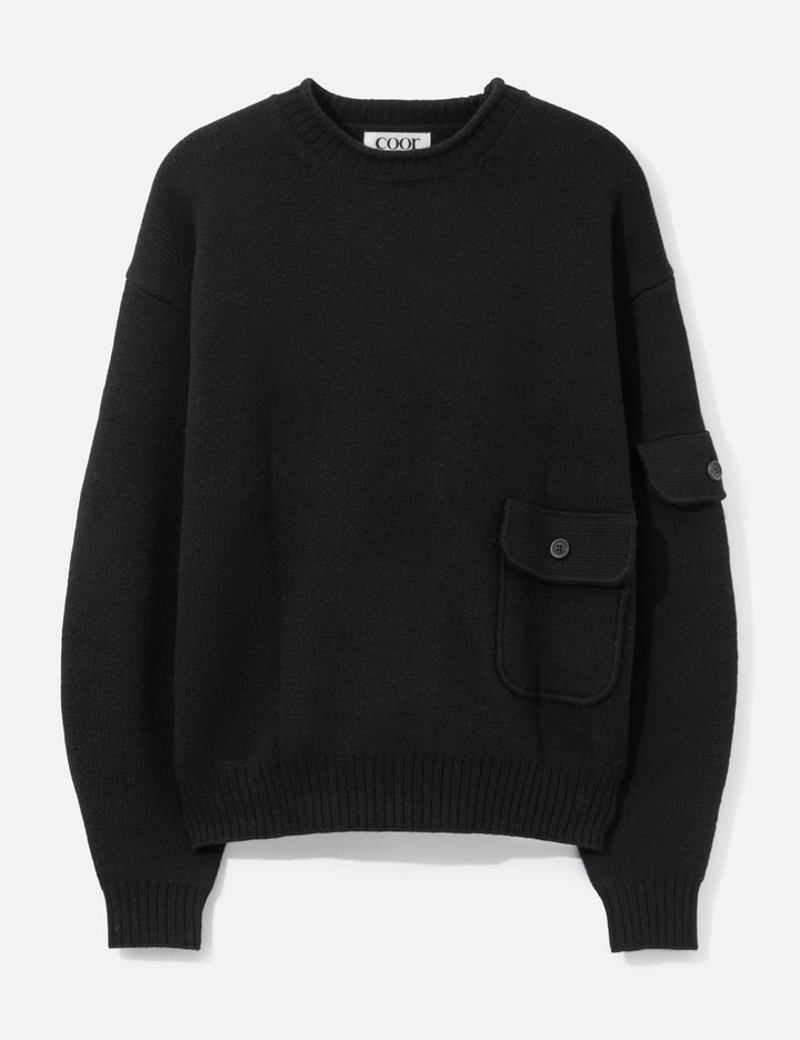 COOR Wool Cropped Pocket Crewneck Sweater