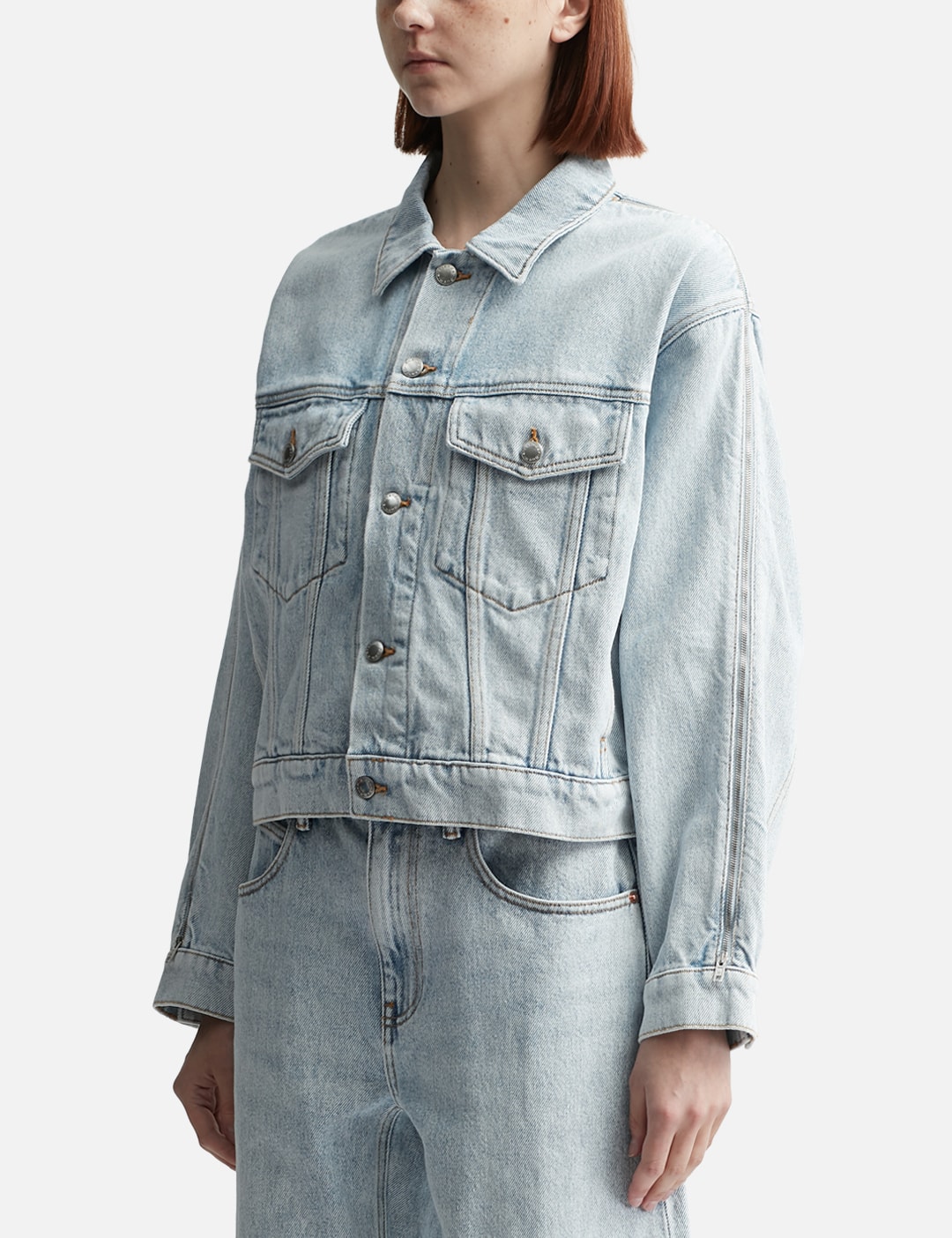Zipped Sleeve Trucker Jacket In Denim view 14