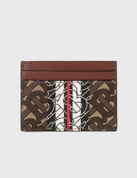 NEW Burberry Brown Monogram Stripe Leather Card Holder Wallet For