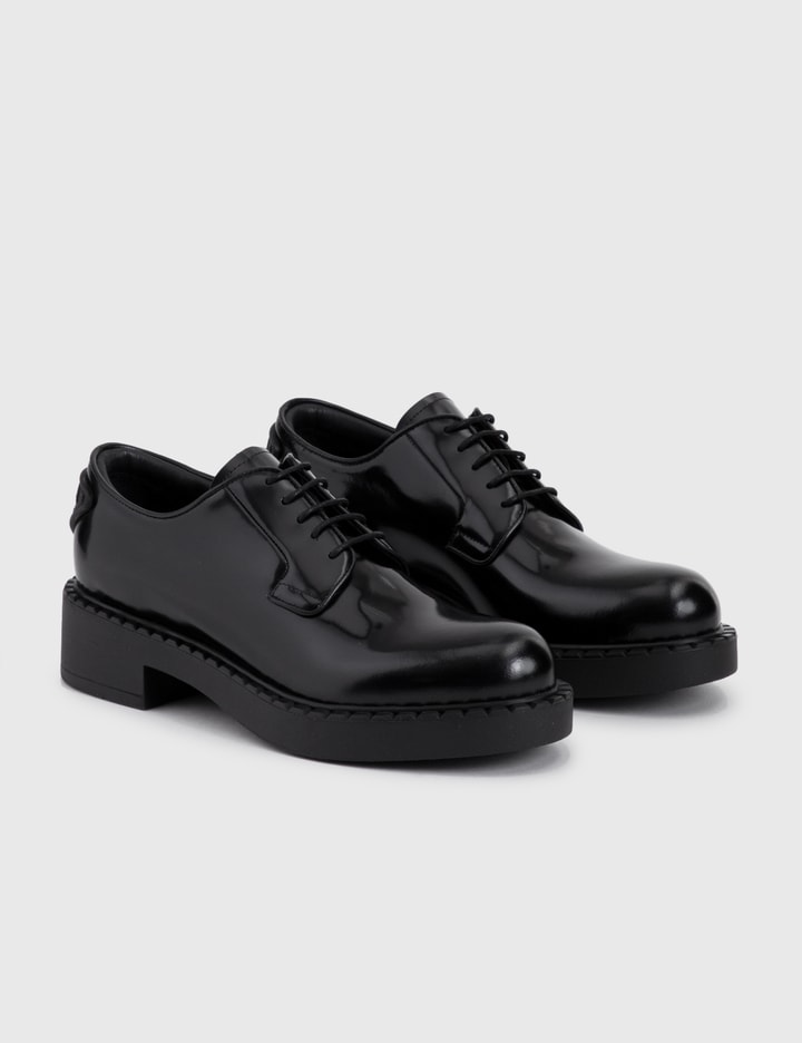 Prada - Brushed-Leather Derby Shoes | HBX - Globally Curated Fashion and  Lifestyle by Hypebeast