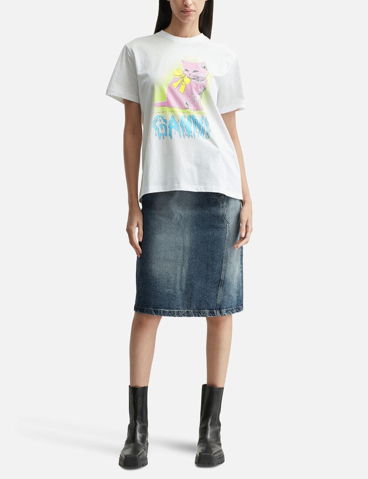 Ganni Organic Cotton T-shirt Featuring Kitty Graphic In White