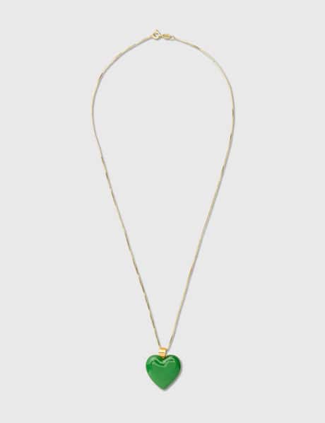 VEERT Green Enamel Heart Pendant Chain Necklace