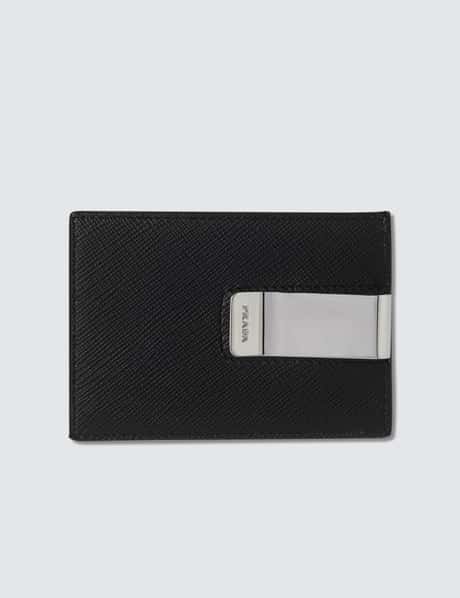 Prada Blue Saffiano Leather Money Clip Wallet, Men's Fashion