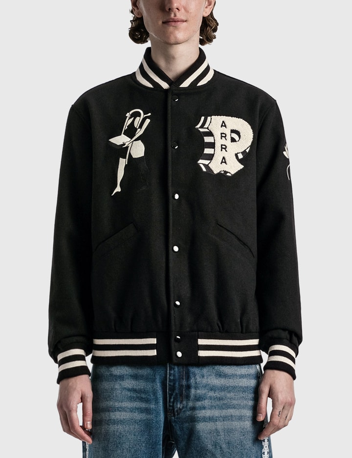 Shop By Parra Cloudy Star Varsity Jacket In Black