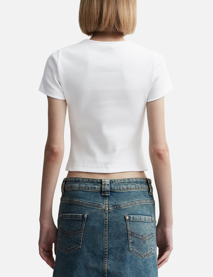 Shop Blumarine Ribbed T-shirt With  Logo In Rhinestones In White