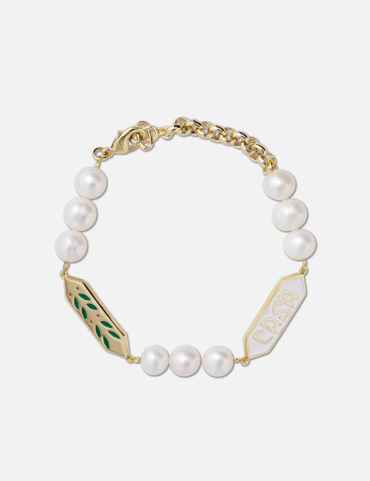 Shop Casablanca Laurel Pearl Bracelet In Gold
