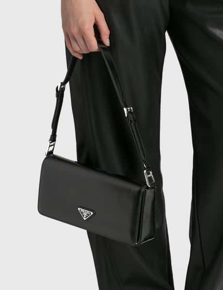 Prada Logo Shoulder Bag Black in Leather with Silver-tone - GB