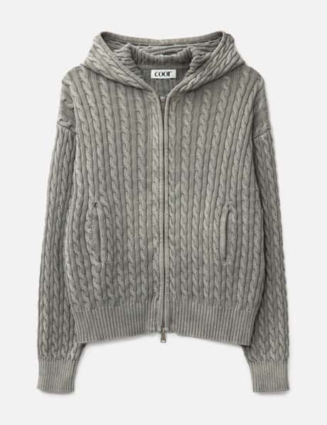COOR Cotton Piece Dyed Cable Hoodie Zip-up