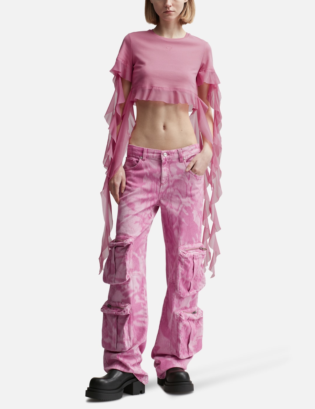 Cropped T-Shirt With Ruffles And Flounces view 12