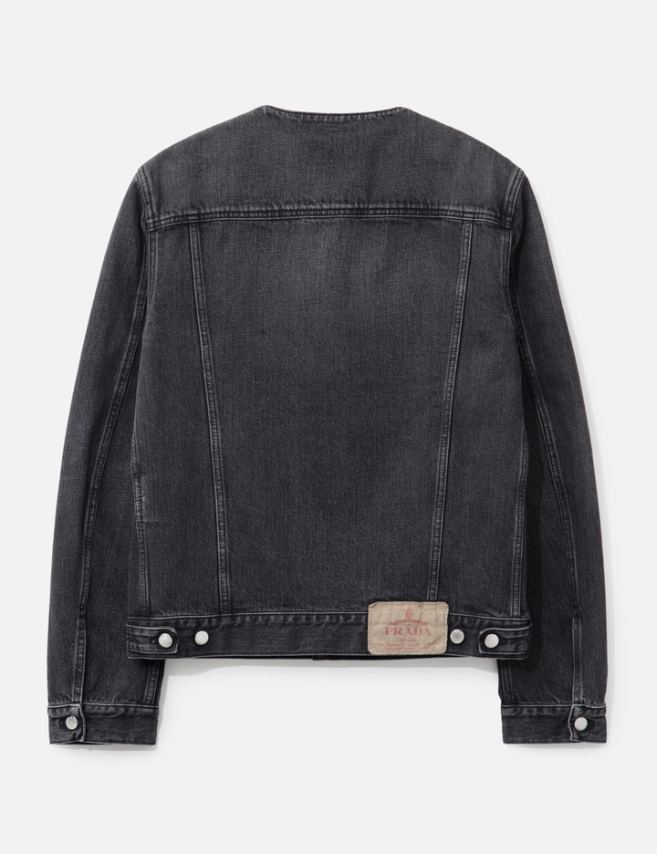 Prada Washed Denim Collarless Jacket In Black