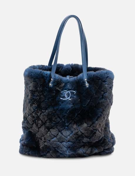 chanel Chanel Quilted Orylag Fur CC Tote Bag in Navy Fur