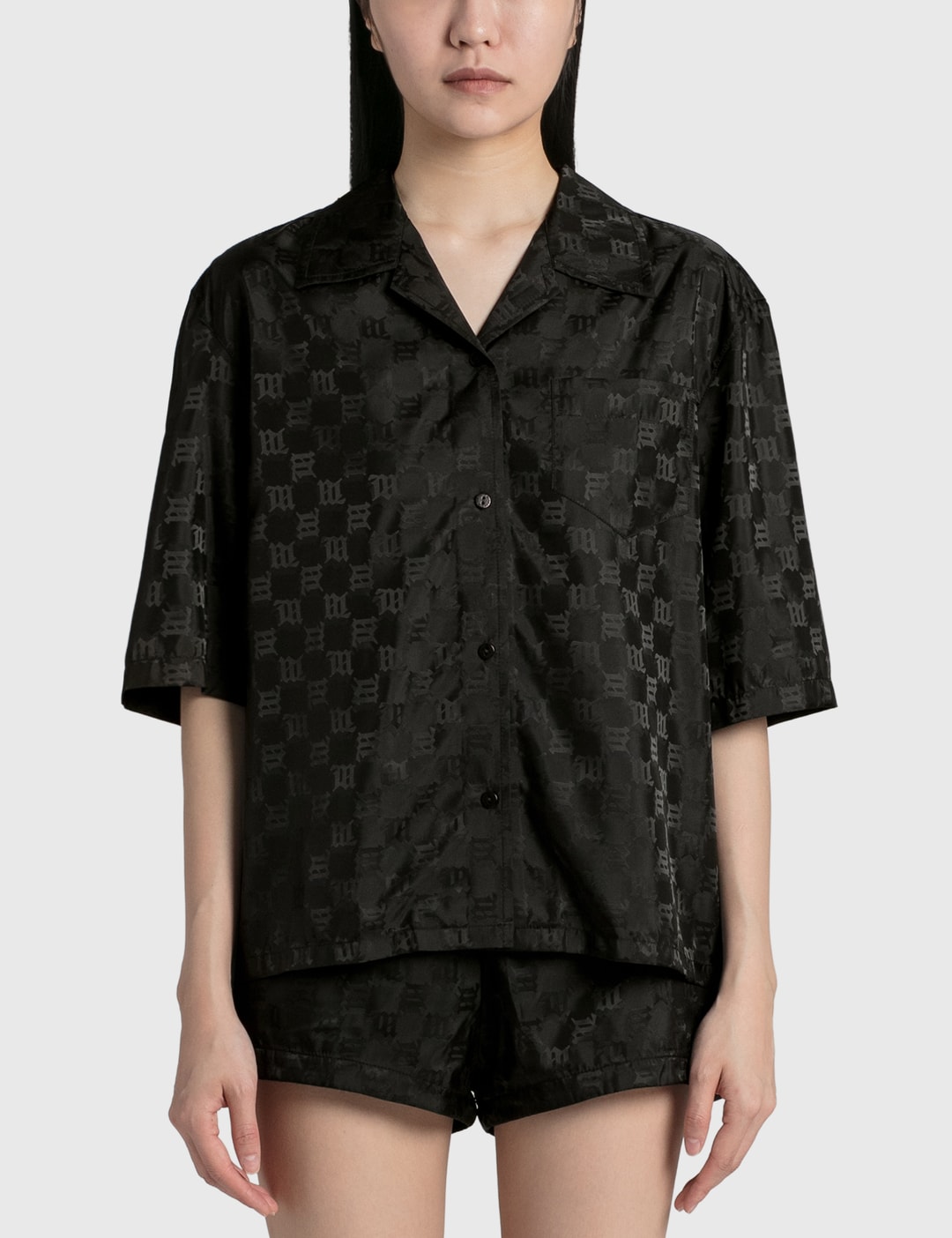 Louis Vuitton Monogram Short-sleeved Denim Shirt BLACK. Size M0