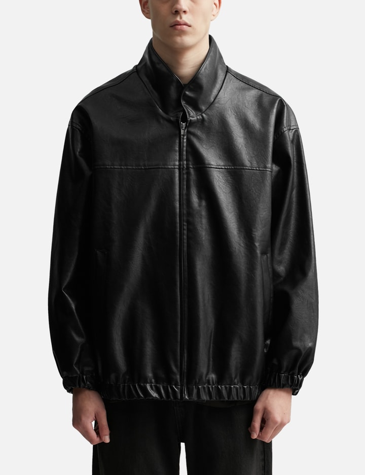 Black Synthetic Leather Oversized Team Jacket Placeholder Image