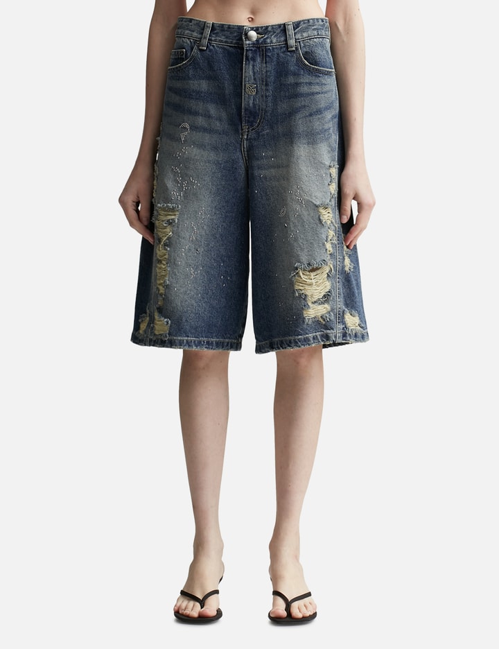 Crystal-embellished Ripped Denim Shorts Placeholder Image