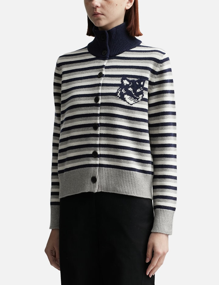 Fox Head Intarsia Striped High Neck Cardigan Placeholder Image