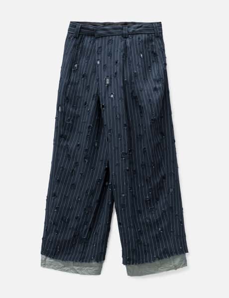 Acne Studios: Black-Grey Striped Pants, Men's Designer Clothes