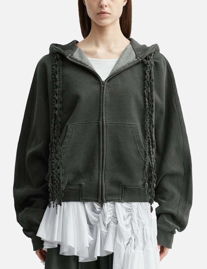 AJOBYAJO Laced Multi-Drawstring Zip-Up Hoodie
