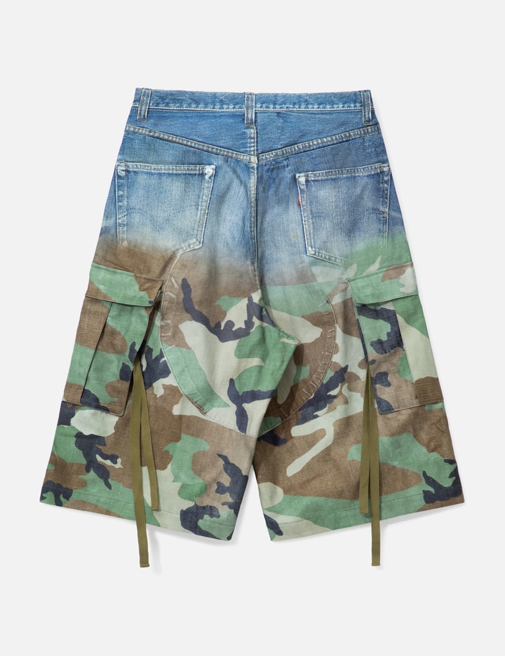 TOLQ Gradation Printed Denim Cargo Shorts