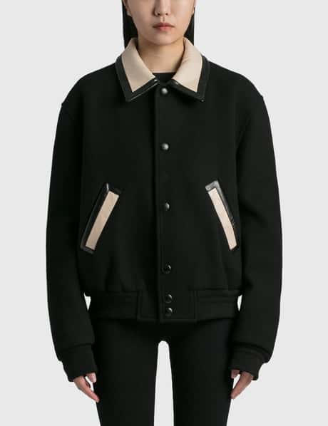 Recto Butler Faux Leather Contrast Collar Wool Jacket