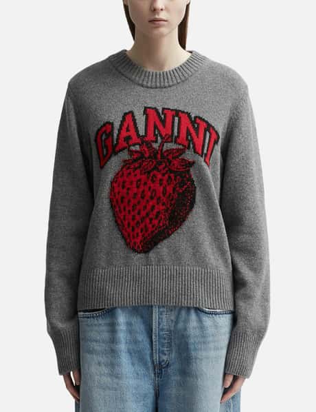 Ganni Graphic Strawberry O-Neck Pullover