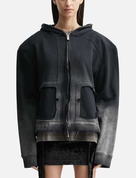 GOLDIE Panelled Padded Zipped Grey Hoodie
