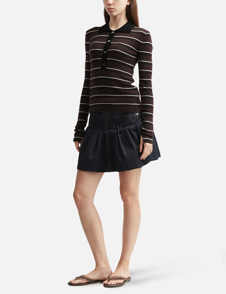 Ganni Polo Shirt In Striped Merino